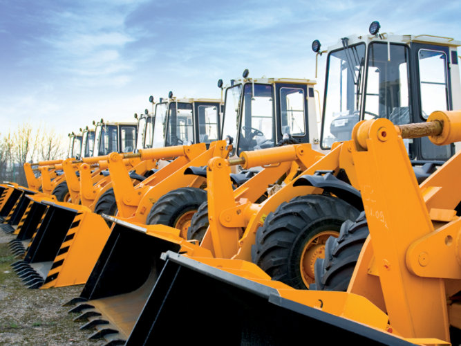 Row of construction machinery