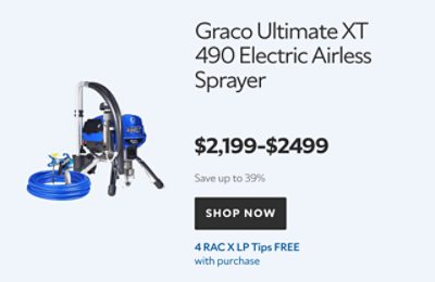 Graco Ultimate XT 490 Electric Airless Sprayer. $2199-2499. Save Up to 39%. Shop now. 4 Free RAC X LP Tips with purchase.
