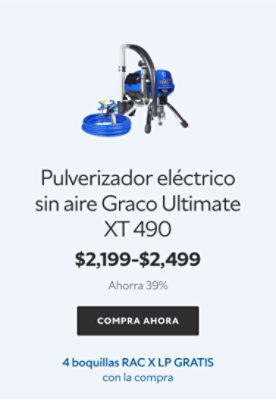 Pulverizador eléctrico sin aire Graco Ultimate XT 490. $2199-2499. Ahorra 39%. Compra ahora. 4 boquillas RAC X LP gratis con la compra.