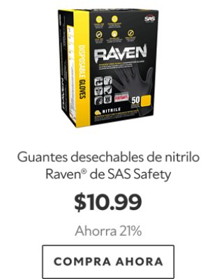 Guantes desechables de nitrilo Raven® de SAS Safety. $10.99. Ahorra 21%. Compra Ahora.
