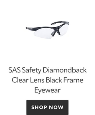SAS Safety Diamondback Clear Lens Black Frame Eyewear. Shop now.