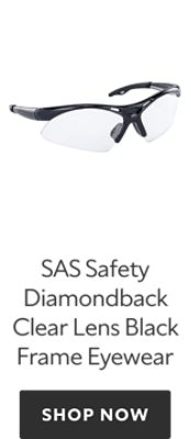 SAS Safety Diamondback Clear Lens Black Frame Eyewear. Shop now.