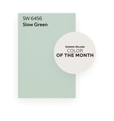 Color chip of SW 6456 Slow Green, color of the month.