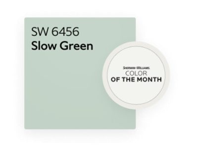 Color chip of SW 6456 Slow Green, color of the month.