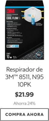 Respirador de 3M™ 8511, N95 10PK. $21.99. Ahorra 24%. Compra ahora.