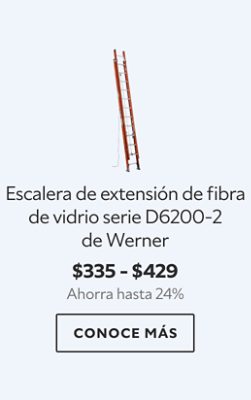  Escalera de extensión de fibra de vidrio serie D6200-2 de Werner. $335 - $429. Ahorra hasta 24%. Conoce más.