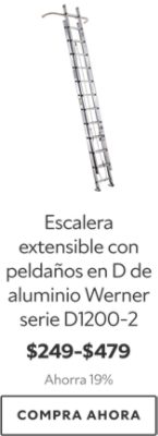 Escalera extensible con peldaños en D de aluminio Werner serie D1200-2. $249-$479. Ahorra 19%. Compra ahora.