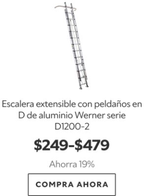 Escalera extensible con peldaños en D de aluminio Werner serie D1200-2. $249-$479. Ahorra 19%. Compra ahora.