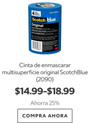 Cinta de enmascarar multisuperficie original ScotchBlue (2090). $14.99-$18.99. Ahorra 25%. Compra ahora.