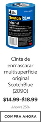 Cinta de enmascarar multisuperficie original ScotchBlue (2090). $14.99-$18.99. Ahorra 25%. Compra ahora.