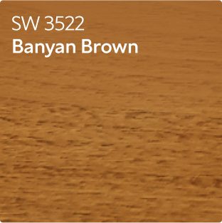 A stain color chip for Banyan Brown SW 3522.