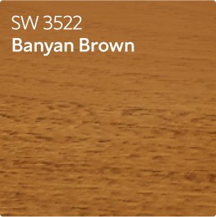 A stain color chip for Banyan Brown SW 3522.