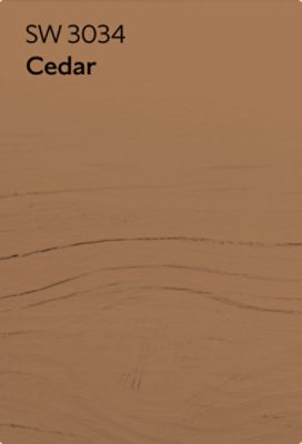 A stain color chip for Cedar SW 3034.