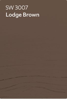 A stain color chip for Lodge Brown SW 3007.