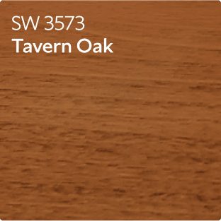 A stain color chip for Tavern Oak SW 3573.