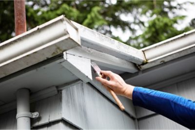 Person painting the exterior of a house.