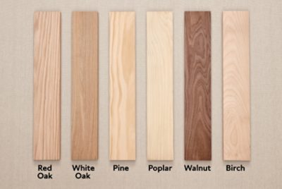 Six different wood types for staining.