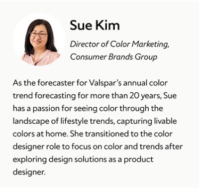 A biography card for Sue Kim.