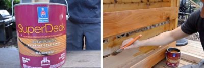 An outdoor deck being stained with SuperDeck Stain.
