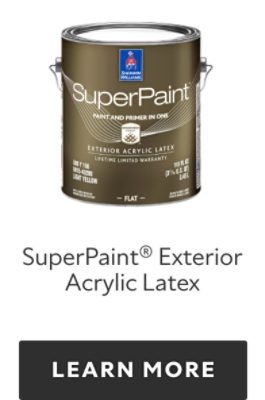 Can of Sherwin-Williams SuperPaint Exterior Acrylic Latex, learn more.