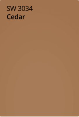 A color card featuring the paint color S-W 3034 Cedar. 