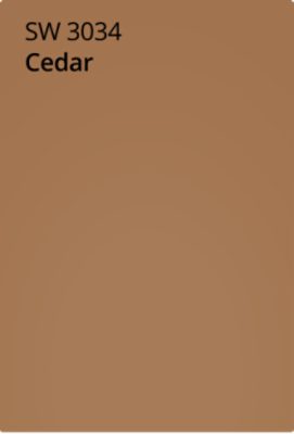 A color card featuring the paint color S-W 3034 Cedar. 