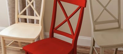 A set of three wooden chairs freshly painted. SW color featured: SW 6244 Naval.