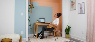 A wall nook with a perimeter block soft apricot paint design.