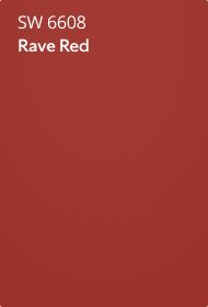 Sherwin Williams Rave Red SW 6608 paint color card.