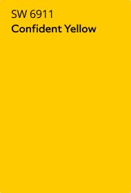 Sherwin Williams Confident Yellow SW 6911 paint color card.