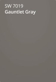 Sherwin Williams 7019 gauntlet gray paint color card.