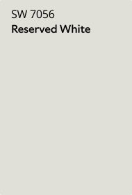 Sherwin Williams Reserved White SW 7056 paint color card.