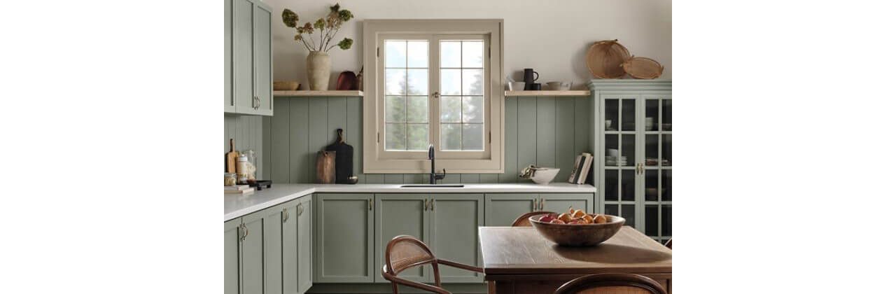Kitchen painted Evergreen Fog.