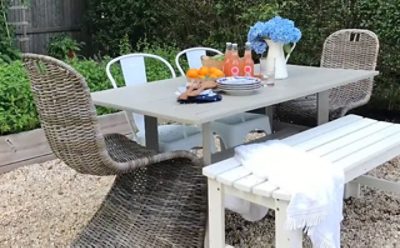 A painted outdoor table.