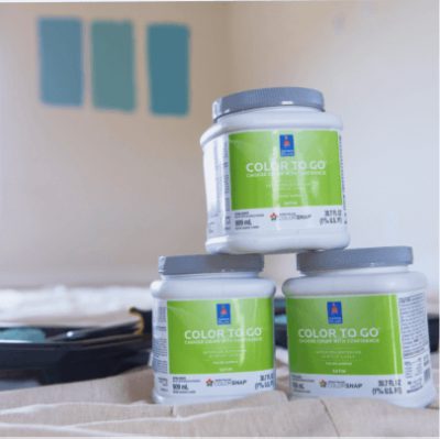 Sherwin-Williams Color To Go wet paint samples.