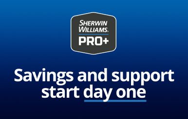 Sherwin-Williams PRO+ logo. Savings and support start day one.