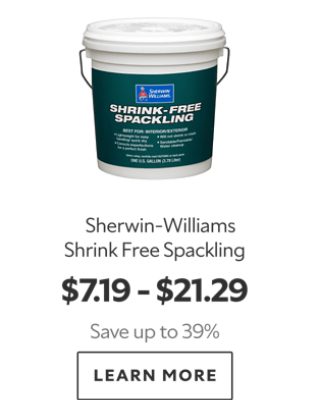 Sherwin-Williams Shrink Free Spackling. $7.19 - $21.29. Save up to 39%. Learn more.
