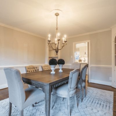 Dining room painted in Gossamer Veil SW 9165 by @Kathy.