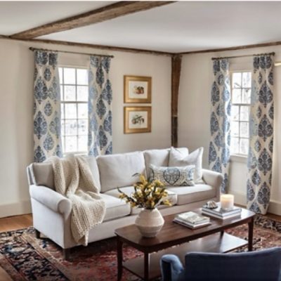 Family room painted in SW 9180 Aged White. 