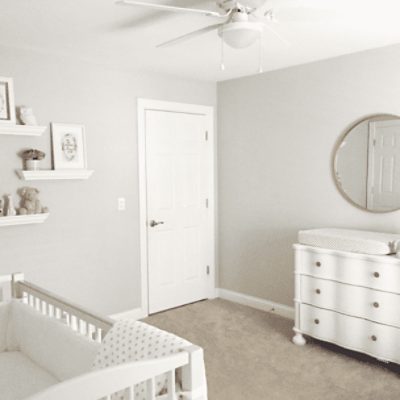 A nursery painted in passive sw 7064 by @akinforarenovation.