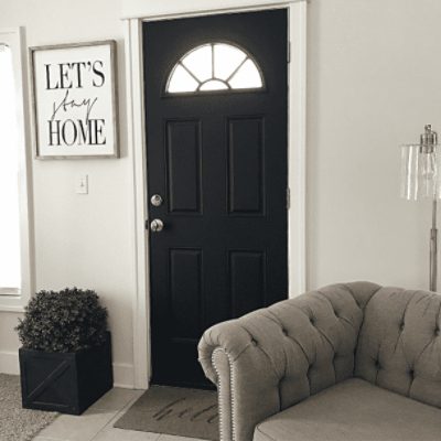 The entrance to a home painted in pearly white sw 7009 by @bootsandgrace.