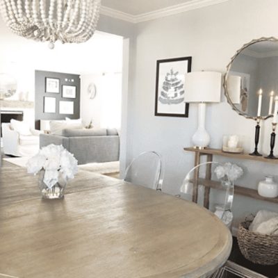 A dining room painted in on the rocks sw 7671 by @crazychicdesign.
