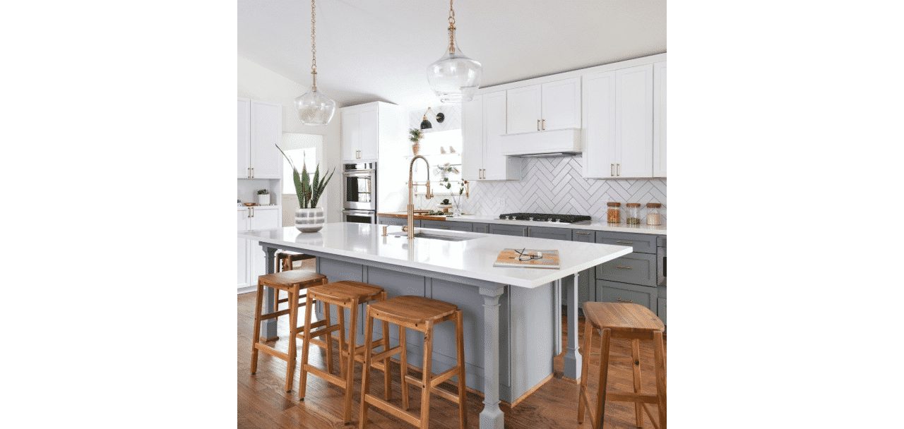 Kitchen painted in Dover White SW 6385 by @danabassdesigns.