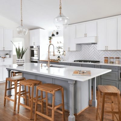 Kitchen painted in Dover White SW 6385 by @danabassdesigns.