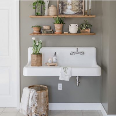 Bathroom painted in SW 6172 Hardware. 