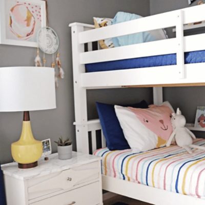 Kids bedroom painted in Dovetail SW 7018 by @hazelwood_homes.