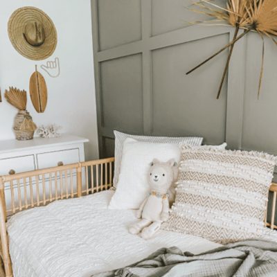 Bedroom painted in Evergreen Fog SW 9130 by @jensgatheringnest.