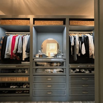 Closet painted in Homburg Gray SW 7622 by @juliecarmonahome.