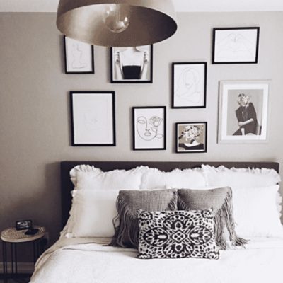 Bedroom painted in Colonnade Gray SW 7641 by @lonihaskellinteriors.