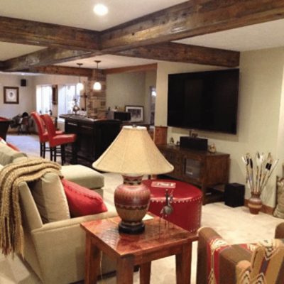 A spacious finished basement painted in relaxed khaki sw 6149 by @maddyw.